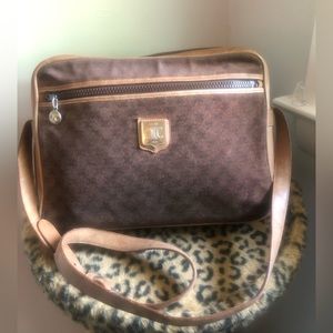 Celine Vintage suede and leather trim shoulder bag w adjustable straps